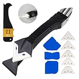 11Pcs-3in1 Silicone Caulking Tools(Stainless Steelhead)Grout Removal Tool & Grout Remove Scraper,5 Silicone Replaceable Pads,4 Glass Glue Angle Scraper, Caulk Remover for Kitchen/Bathroom/Window/Joint